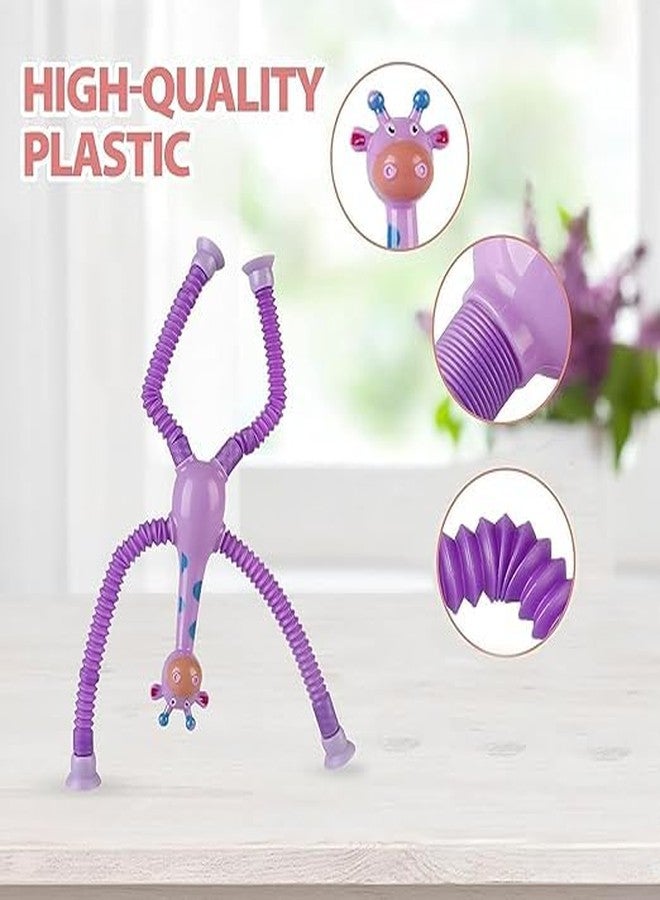 SUNBEET لعبة زرافة بكوب شفط تلسكوبي مزود بإضاءة LED من صن بيت، ألعاب تململ أنابيب البوب، ألعاب تململ أنابيب حسية تلسكوبية متغيرة الشكل (عبوة من قطعتين) - Image 4